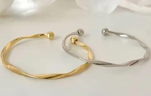 Elegant Twisted Cuff Bangle Adjustable, Simple , Chic Open Design Jewelry Gold thumbnail 5