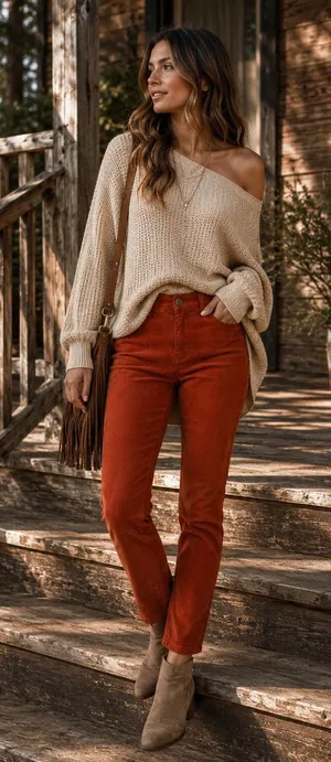 Free People Corduroy Pants Womens Size 27 Orange Rust Low Rise Straight thumbnail 1