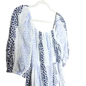 ZARA Floral Tiered Eyelet Lace Maxi Dress Medium White Blue Cottagecore Prairie thumbnail 12