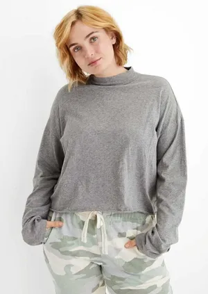 Aerie Light‎ Gray Mock Neck Long Sleeve Cropped T-Shirt S thumbnail 1