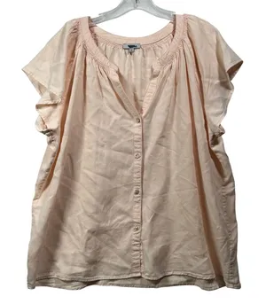 Rails Peach Tencel Linen Smocked Flutter‎ Sleeve Button Front Blouse XL thumbnail 1