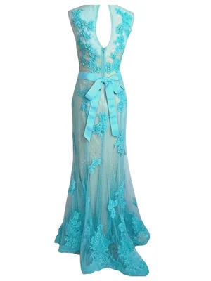 Turquoise Illusion Mermaid Gown Sheer Mesh Floral Lace Appliqués 6 Prom Wedding thumbnail 6