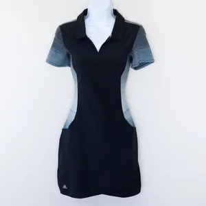 Adidas Women's Black Grey Golf Range Dress Short Sleeve‎ V-Neck Pockets Size XS thumbnail 2