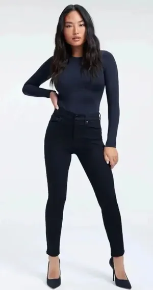 Good American Midrise Black Non Ripped Skinny Jeans Size 2/26 #785 thumbnail 1