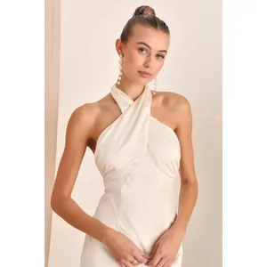 NWT Lulus Start of Forever Ivory Satin Halter Mermaid Maxi Dress Wedding Gown S thumbnail 11