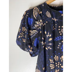 Farm Rio Black Blue Botanical Puff Sleeve Ruffle Mini Dress XS 303768 thumbnail 4