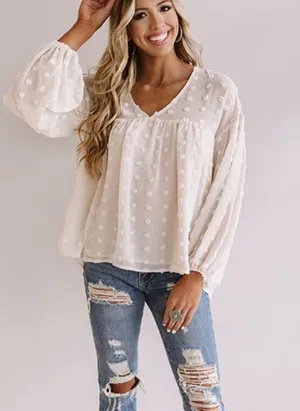 Anthropologie Entro semi-sheer polka dot textured loose fit cream blouse Size Medium thumbnail 3