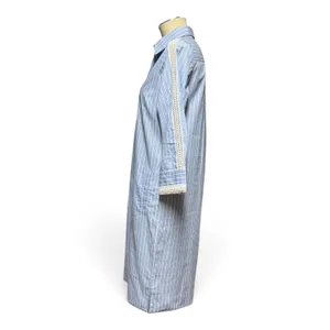 Etcetera Cotton Lace Button Up Shirt Shift Dress Blue White Stripe 4 thumbnail 3
