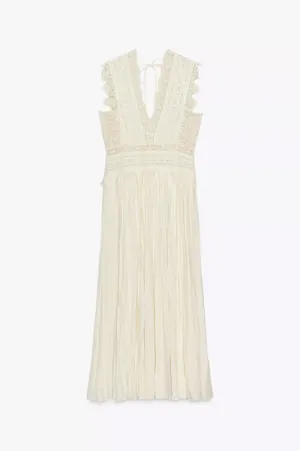 Zara Elegant Lace Trim Dress beads cream boho hippie summer beach thumbnail 8
