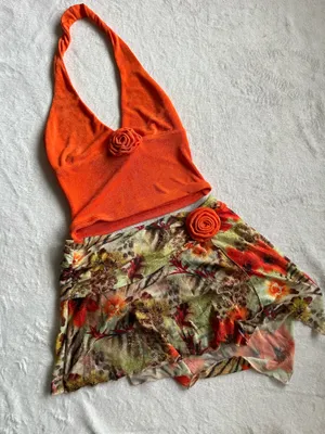 Outcast Clothing 2 Piece Set Cetara Top Orange Cetara Mini Skirt Tigerlily thumbnail 2