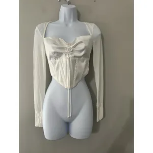 NIA The Label Taurus Top XS White Ruched Satin Corset‎ Bodice Long Sleeve Mesh thumbnail 2