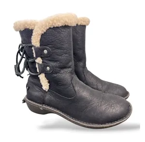 UGG Simmens Black Leather Shearling Lined Winter Boots 1007760 Womens 8 thumbnail 1