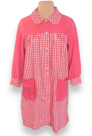 Vintage Red Gingham Smock Dress Peter Pan Collar Pockets Picnic Cottage Midi thumbnail 1