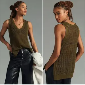 Anthropologie Olive Mesh Knit Top Size Small thumbnail 2