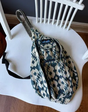 Kavu Canvas Sling Bag with Blue and Cream Ikat Pattern thumbnail 1