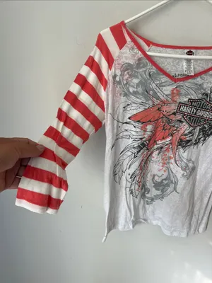 Harley Davidson Stripe Sleeve Oklahoma City OKC womens top, size Medium ^ thumbnail 4