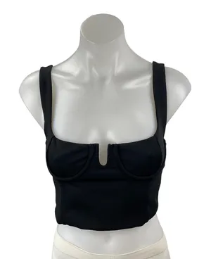 NEW Zara Women's Black Square Neck Notch Sleeveless Cami Tank Crop Top Size S thumbnail 1