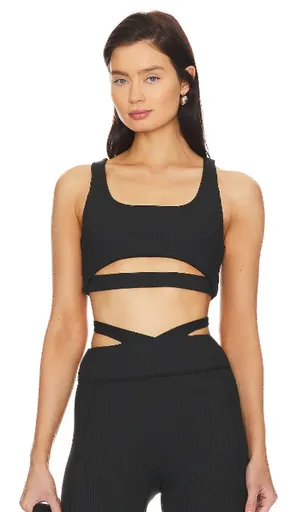 GIGI C Revolve Andrea Sports Bra Women's Small Black Ribbed Cutout V-Back New thumbnail 1