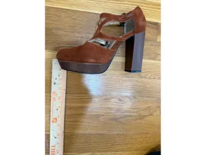 Platform Block Heel Cage T Strap Heeled Pump Sueded Texture US SZ 7 thumbnail 7