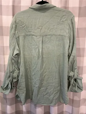 Anne Klein Light Sage Green Gauze Button-Down Shirt thumbnail 5