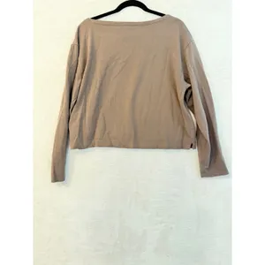 GAP Women Medium Brown Organic Cotton Boat Neck Long Sleeve Relaxed Cropped Top thumbnail 11