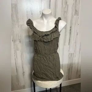 Windsor Olive Green Ruffle Mini Dress Size L Sleeveless Casual Summer thumbnail 2