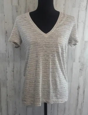 Madewell Striped Casual Tee Cream Nude Top Shirt v6x thumbnail 1