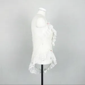 Vintage Ruffled Lace-Up Lace Bodysuit Lingerie in White | Size S thumbnail 7