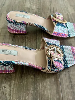 Steve Madden New York Blythe Sandal W/Buckle, Raffia Colorful Pattern Size 10 thumbnail 9