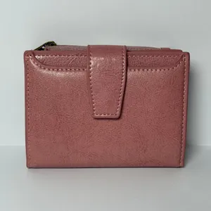Blush Pink Compact Bifold Wallet Faux Leather Zipper Coin Pocket Card Holder NWT thumbnail 8