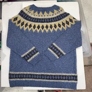 Cute y2k soft wool blend faire isle cozy sweater boucle blue thumbnail 4
