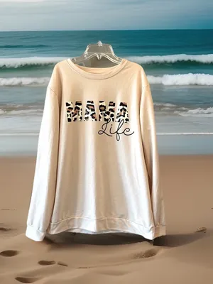 Mama Life Beige Sweatshirt Comfy Womens Large thumbnail 9