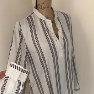 Women's White and Navy Striped Tunic Blouse thumbnail 2