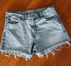 American Eagle Outfitters Light Blue Denim Frayed Hem Women's Shorts thumbnail 1