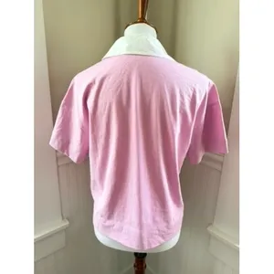 Everlane Organic Cotton Retro Polo Shirt Pink White Small Preppy Summer Fun thumbnail 3