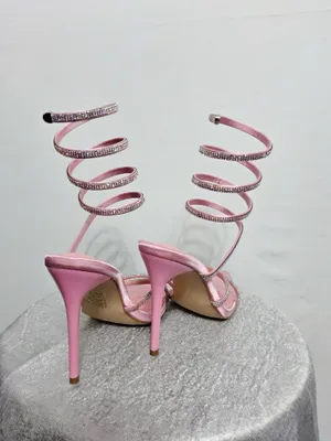 Pink Rhinestone Spiral Stiletto Heels 💎 Satin Pointed Toe | Size 8 | CG Logo)B14 thumbnail 3