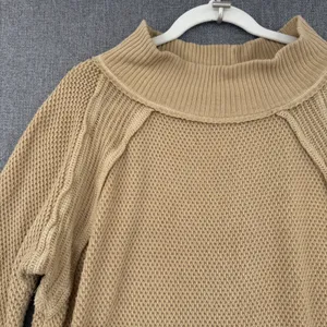 We The Free People Shes A Keeper Thermal Tan Waffle Knit Mock Neck Tunic Sweater thumbnail 4