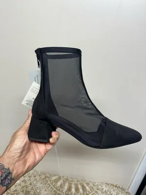 a new day Black Pointed Toe Block Heel Mesh Ankle Boots thumbnail 3