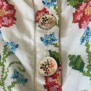 Farm Rio Tropical Romance Romper Medium White Floral Linen Cottagecore Summer thumbnail 5