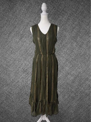 Luxology Olive Green Metallic Stripe Midi Dress thumbnail 2