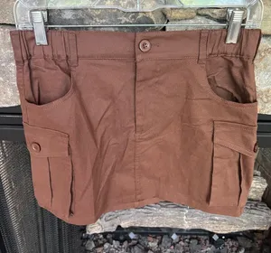 Brown Straight Mini Skirt Elastic Back Waist thumbnail 1