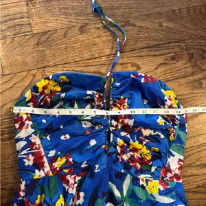 Anthropologie Emily Halter Mini Dress Small Floral Cut Out Ruched Open Back Blue thumbnail 7