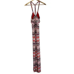 Boston Proper Ikat Geometric Maxi Dress Red Boho Braided T-Back Size S thumbnail 4