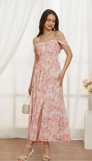Grace Karin NEW Floral Flowy A Line Maxi Smocked Off Shoulder Dress 2X thumbnail 3