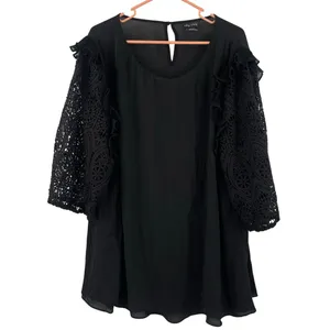 CITY CHIC Blouse Size XL/22 Lace Breeze Top Black Embroidered Eyelet Statement thumbnail 2