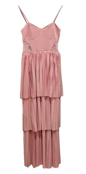 Asos Design Tiered Pleated Lace Maxi Dress Sz 4 thumbnail 2