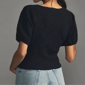 Anthropologie Lea & Viola Textured Puff Sleeve Crop Top thumbnail 2