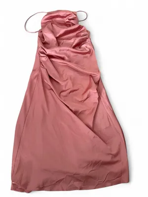 Astr Satin Ruched Slip Midi Dress in Rose thumbnail 4