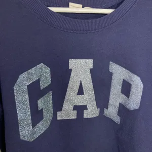 EUC GAP women’s navy blue glitter decal fleece lined long crewneck sweatshirt L‎ thumbnail 4