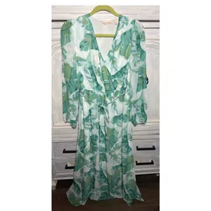 Soft Surroundings Kaia Maxi Dress Large Palm Print Flowy Faux Wrap Effortless thumbnail 5